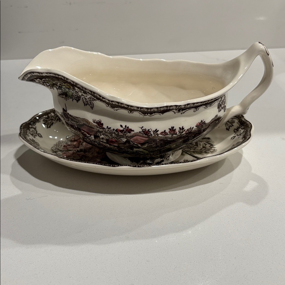 JOHNSON BROTHERS Friendly Village Gravy Boat with Underplate
